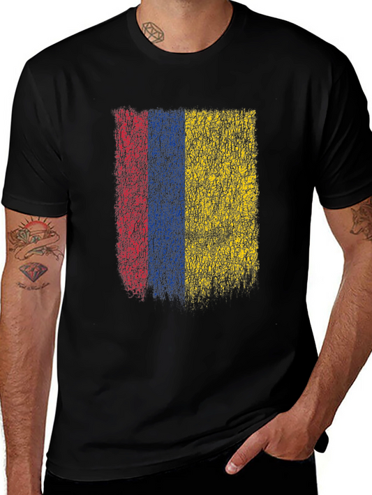 Colombia Flag Grunge Graphic T-Shirt - Black Cotton Tee