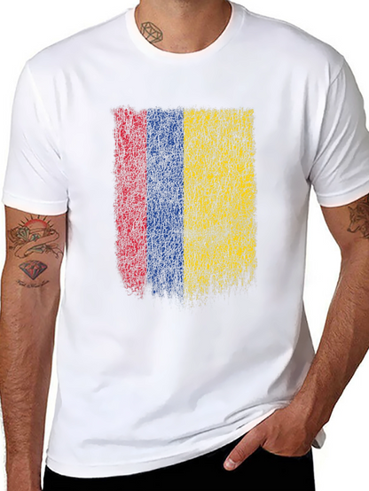 Colombia Flag Grunge Graphic T-Shirt - Black Cotton Tee