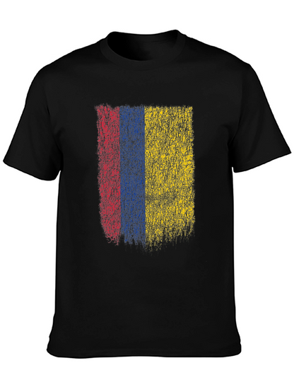 Colombia Flag Grunge Graphic T-Shirt - Black Cotton Tee