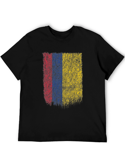 Colombia Flag Grunge Graphic T-Shirt - Black Cotton Tee