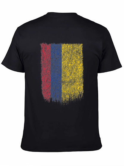 Colombia Flag Grunge Graphic T-Shirt - Black Cotton Tee