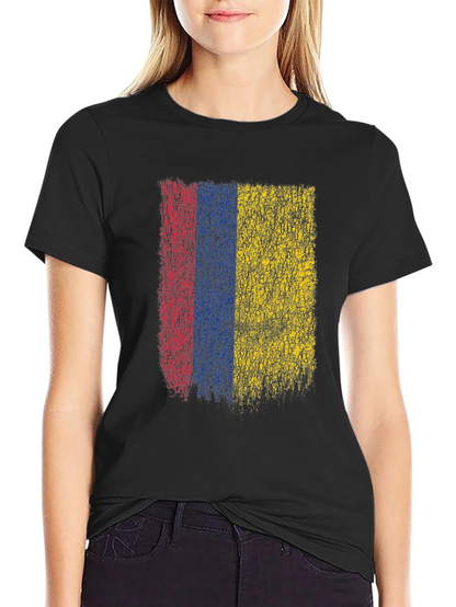 Colombia Flag Grunge Graphic T-Shirt - Black Cotton Tee