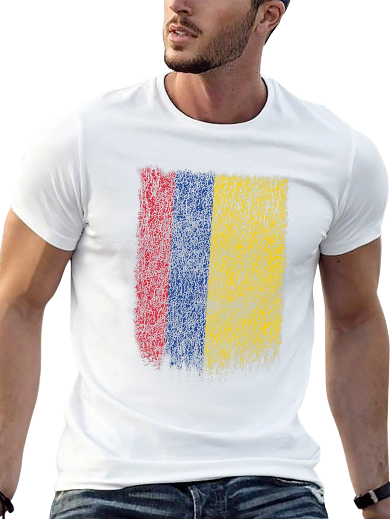 Colombia Flag Grunge Graphic T-Shirt - Black Cotton Tee
