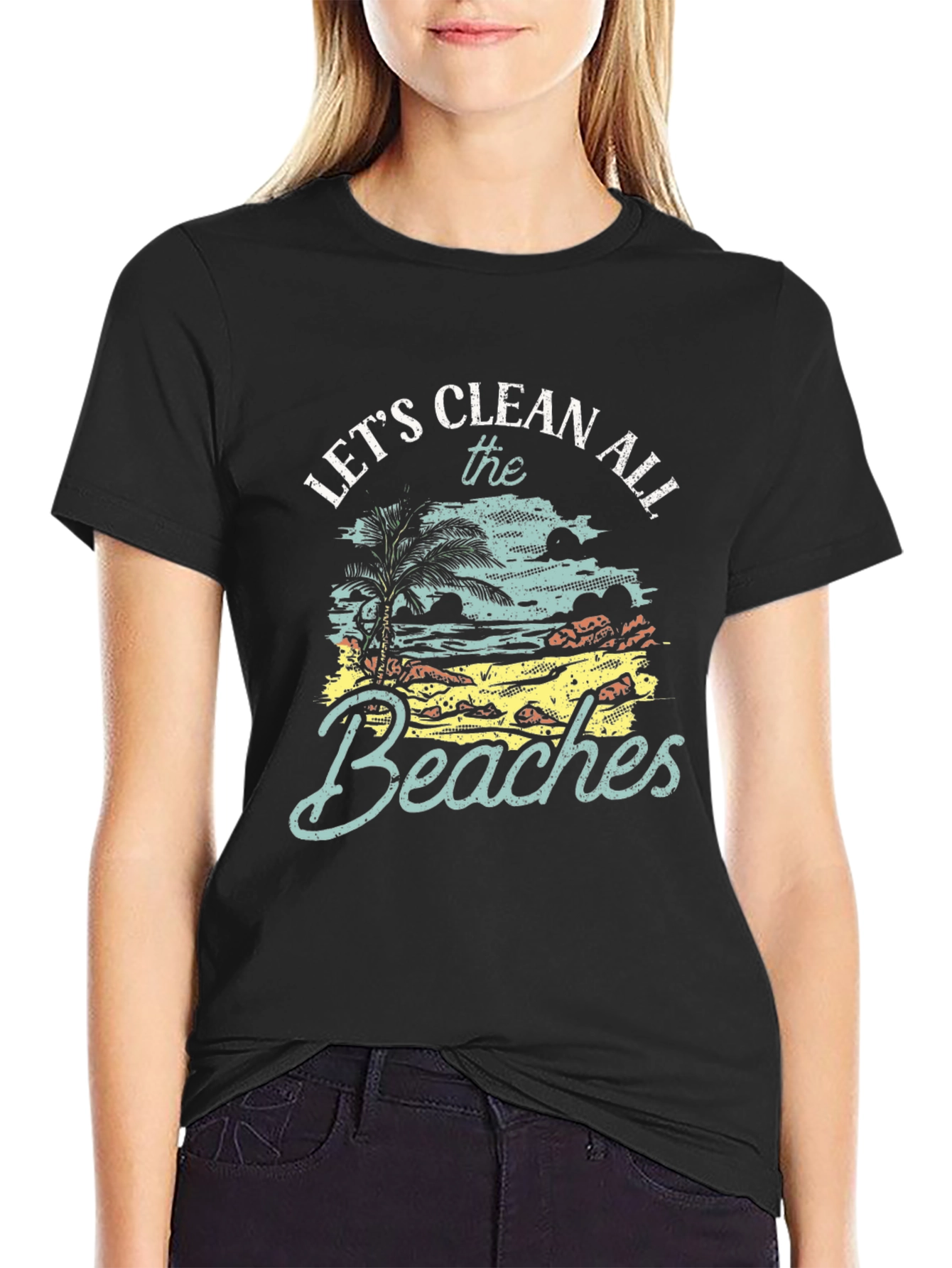 Lets Clean All The Beaches Black Graphic Tee