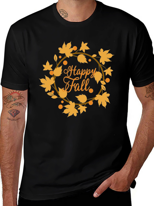 Happy Fall Leaves Graphic Tee - Black