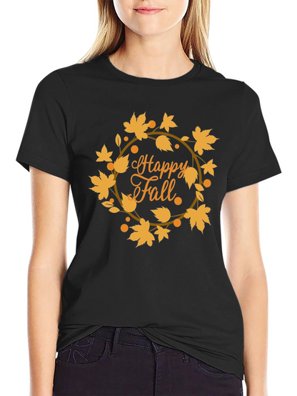 Happy Fall Leaves Graphic Tee - Black