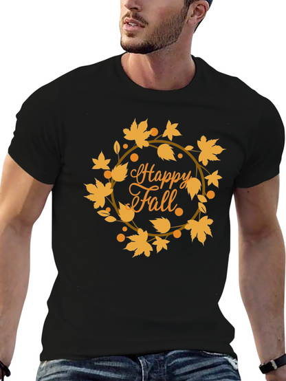 Happy Fall Leaves Graphic Tee - Black