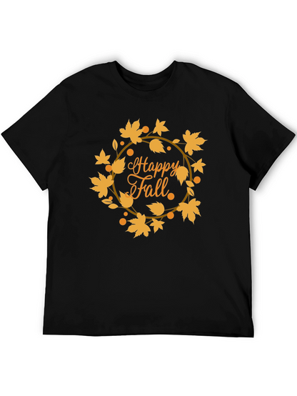 Happy Fall Leaves Graphic Tee - Black