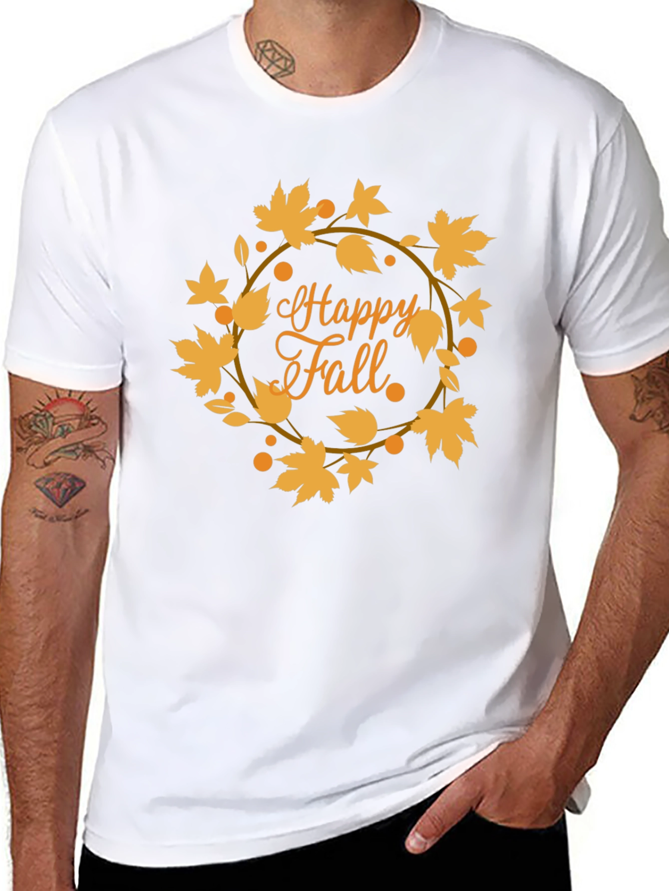 Happy Fall Leaves Graphic Tee - Black