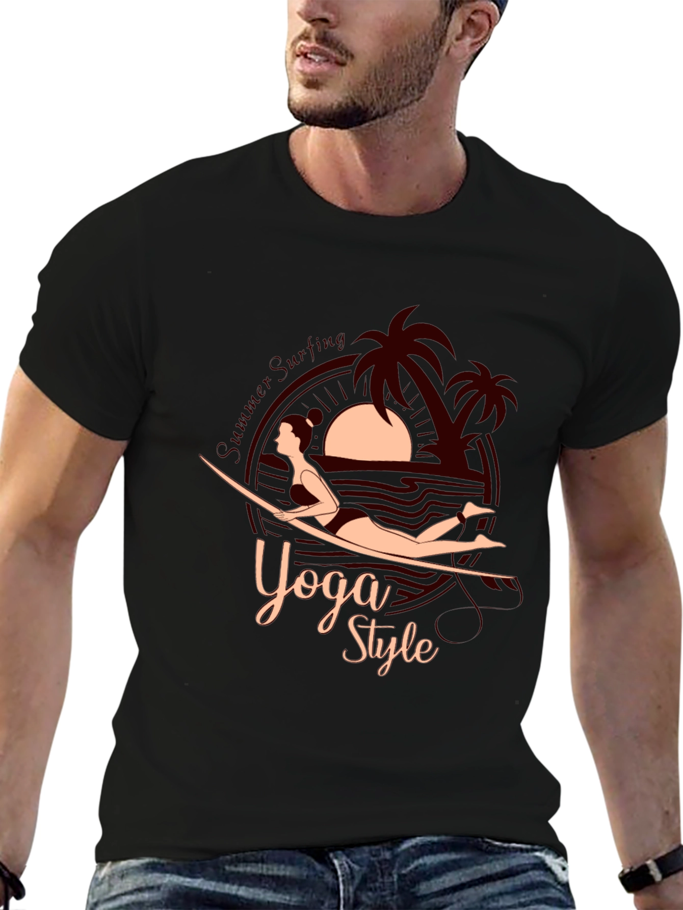 Yoga Style Summer Surfing Graphic Tee