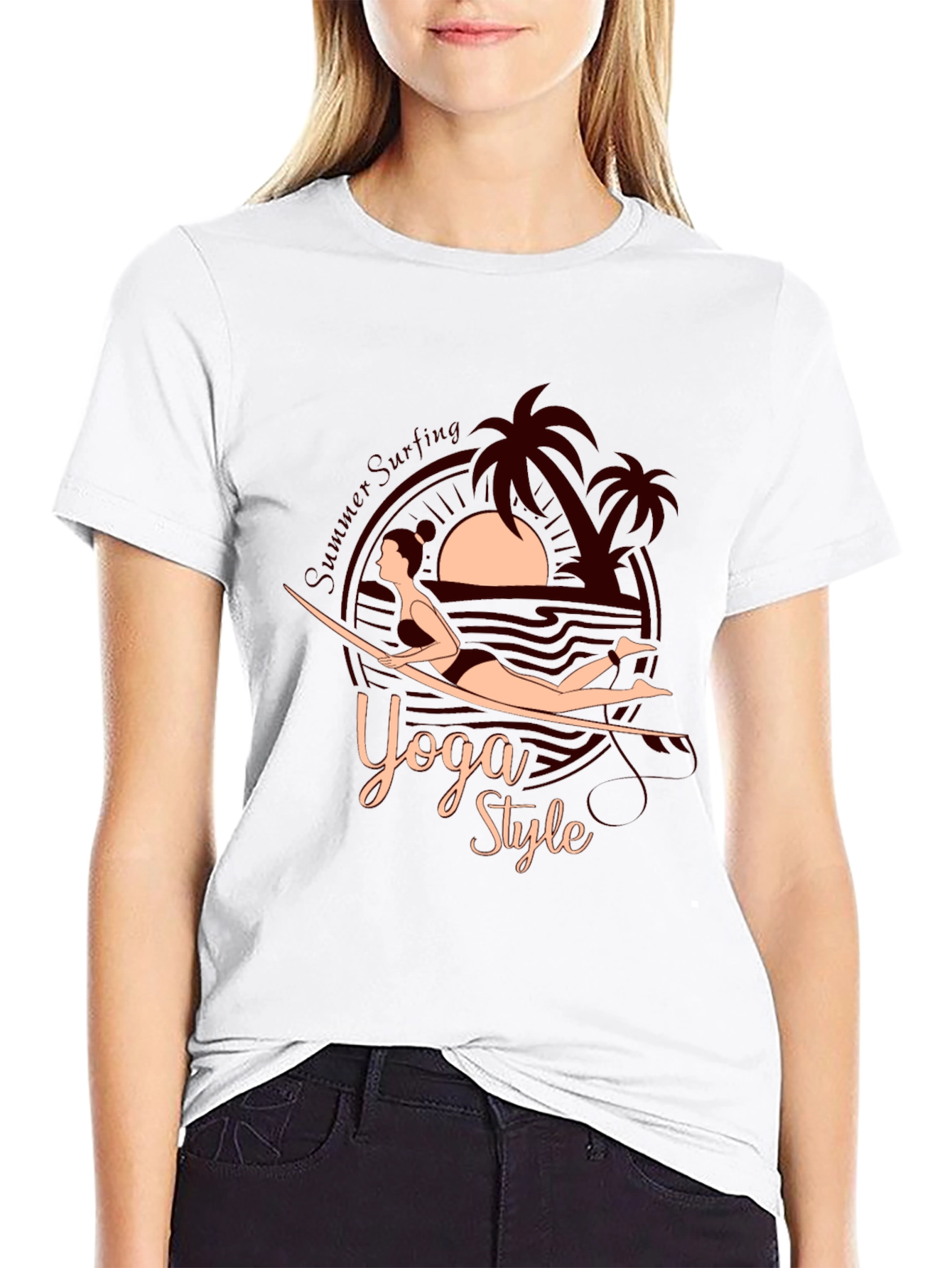 Yoga Style Summer Surfing Graphic Tee