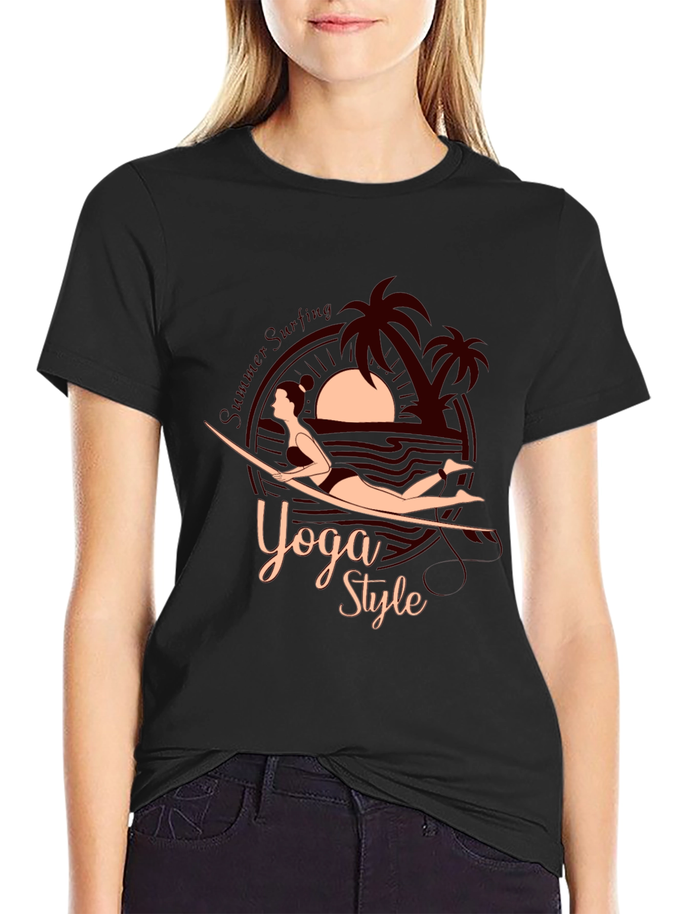 Yoga Style Summer Surfing Graphic Tee