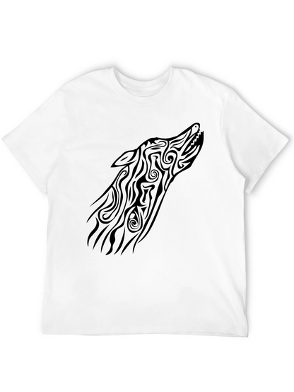 Tribal Wolf Head Graphic Tee - Black