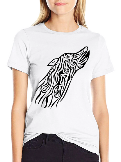Tribal Wolf Head Graphic Tee - Black