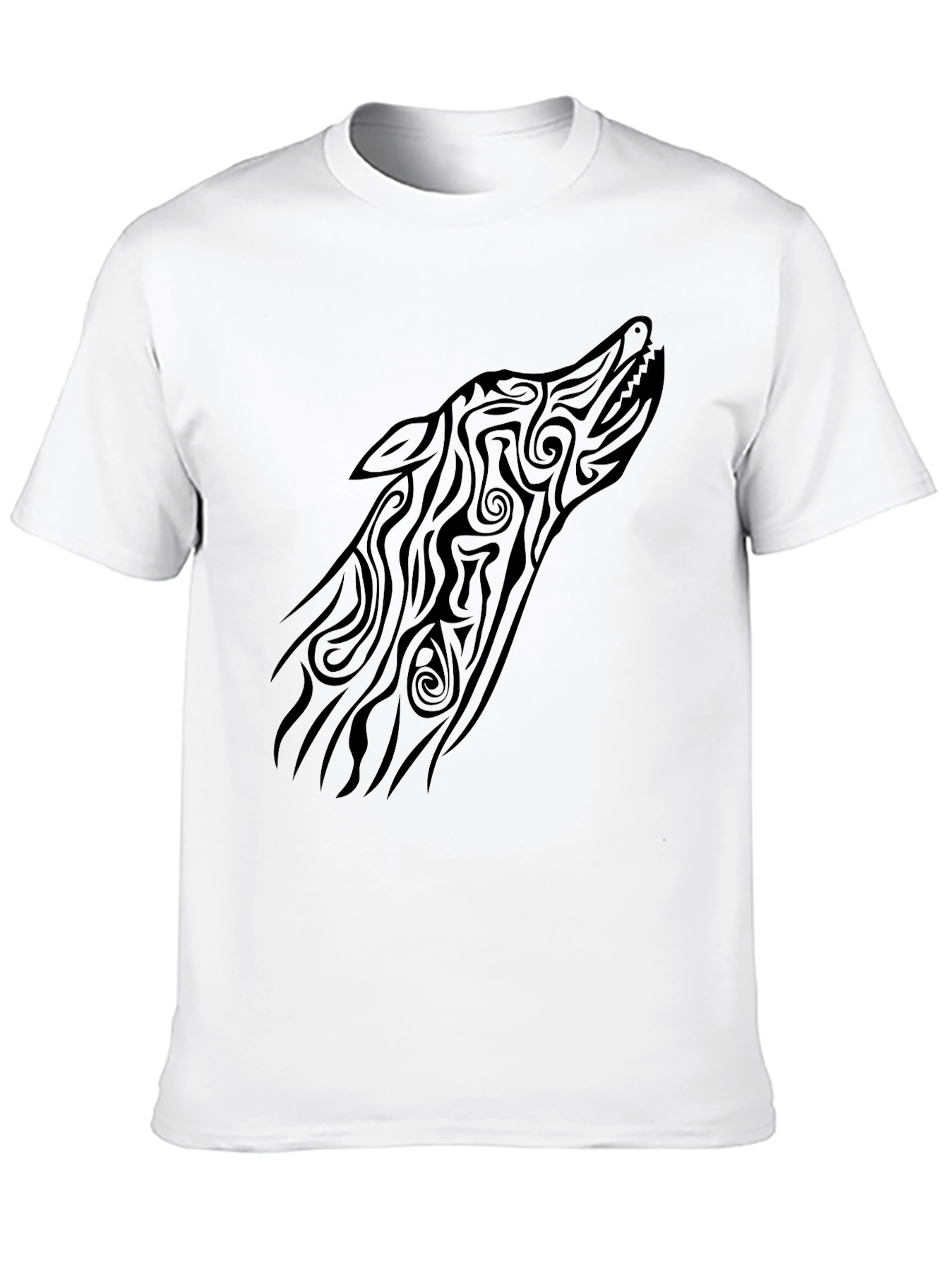 Tribal Wolf Head Graphic Tee - Black