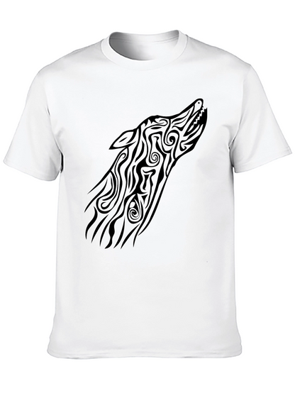 Tribal Wolf Head Graphic Tee - Black