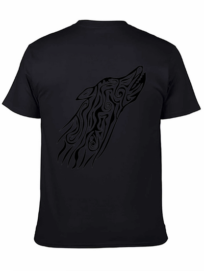 Tribal Wolf Head Graphic Tee - Black