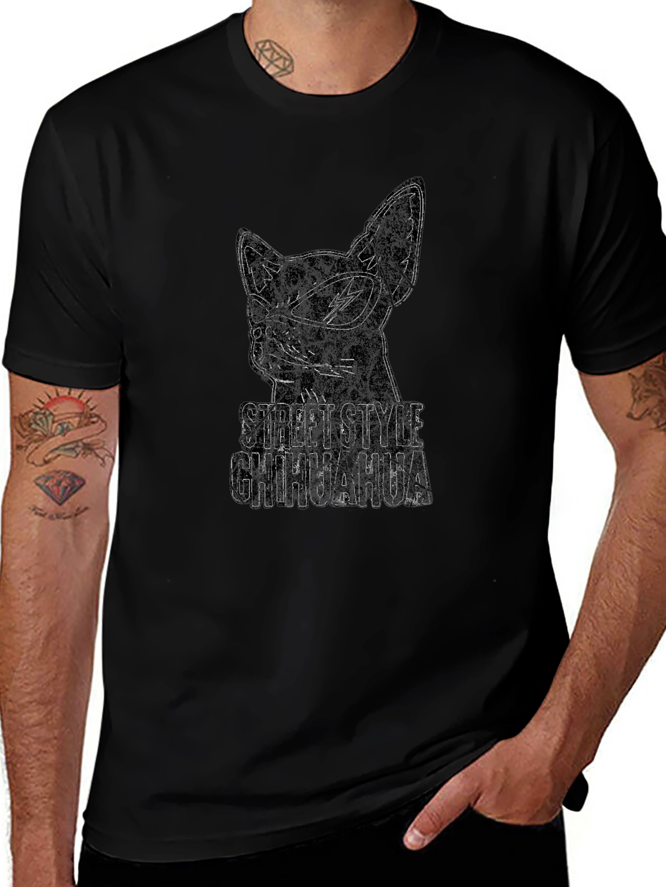 Street Style Chihuahua Graphic Tee - Black