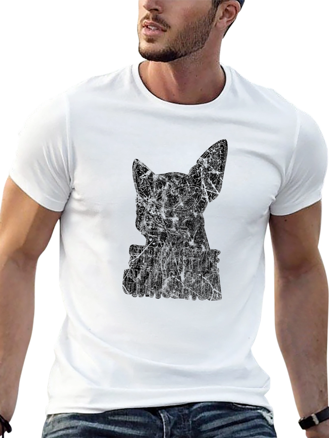 Street Style Chihuahua Graphic Tee - Black