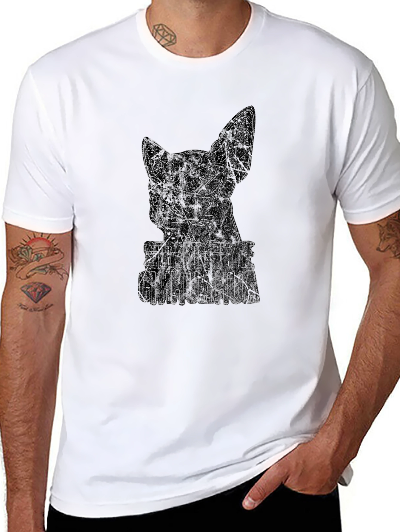 Street Style Chihuahua Graphic Tee - Black