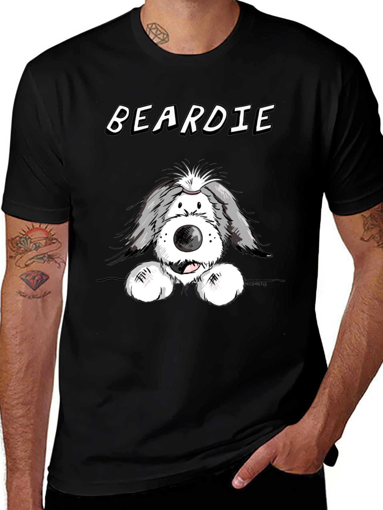Beardie Dog T-Shirt - Black