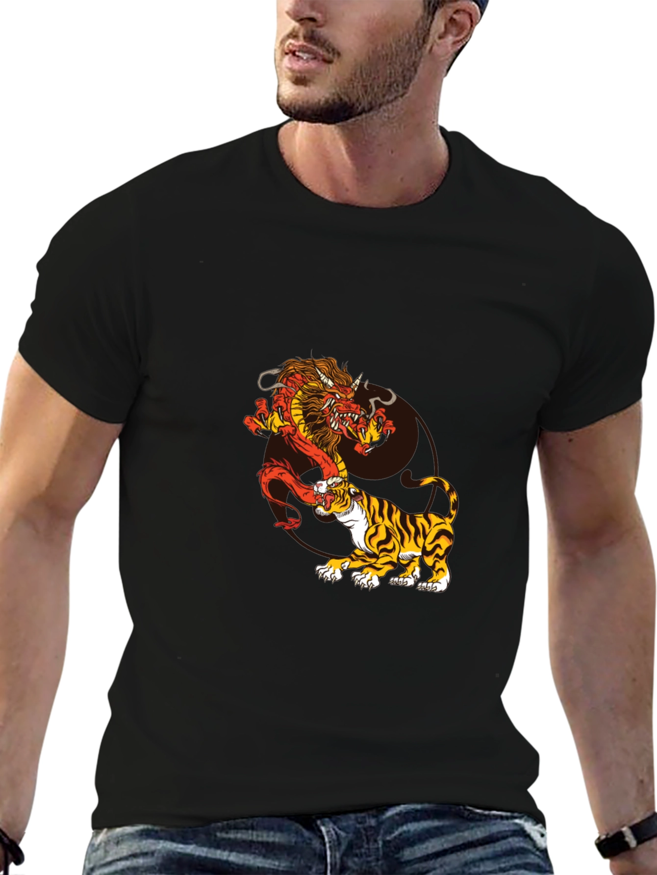 Dragon and Tiger Graphic Tee - Black