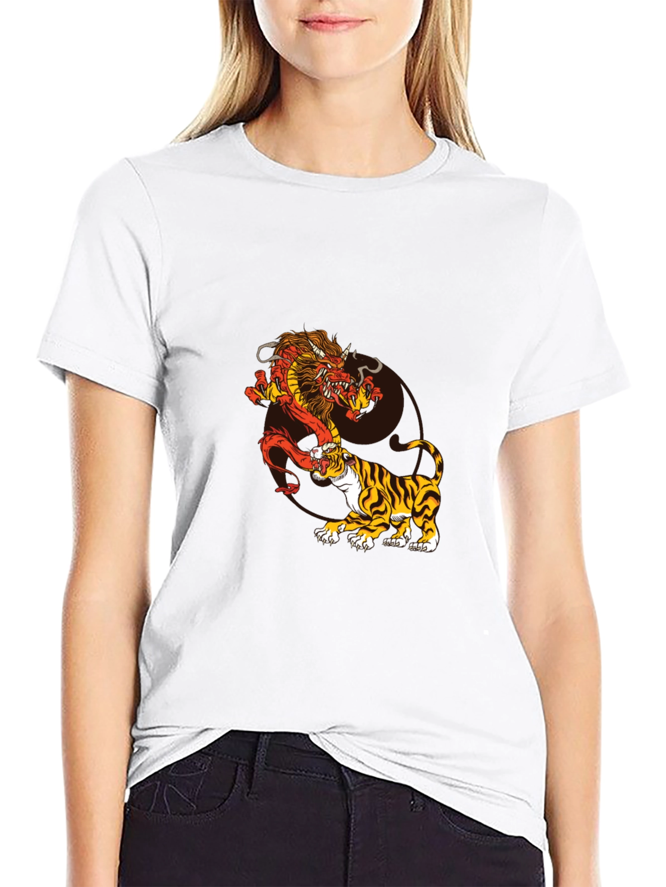 Dragon and Tiger Graphic Tee - Black