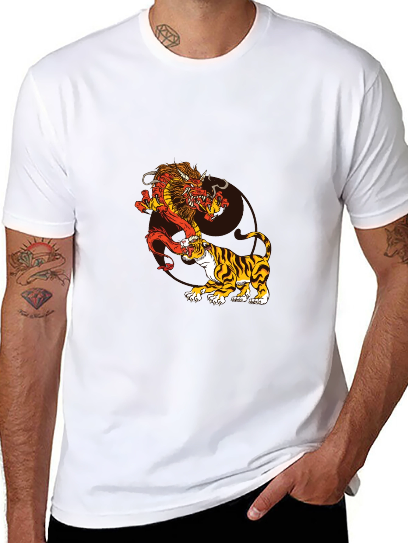 Dragon and Tiger Graphic Tee - Black