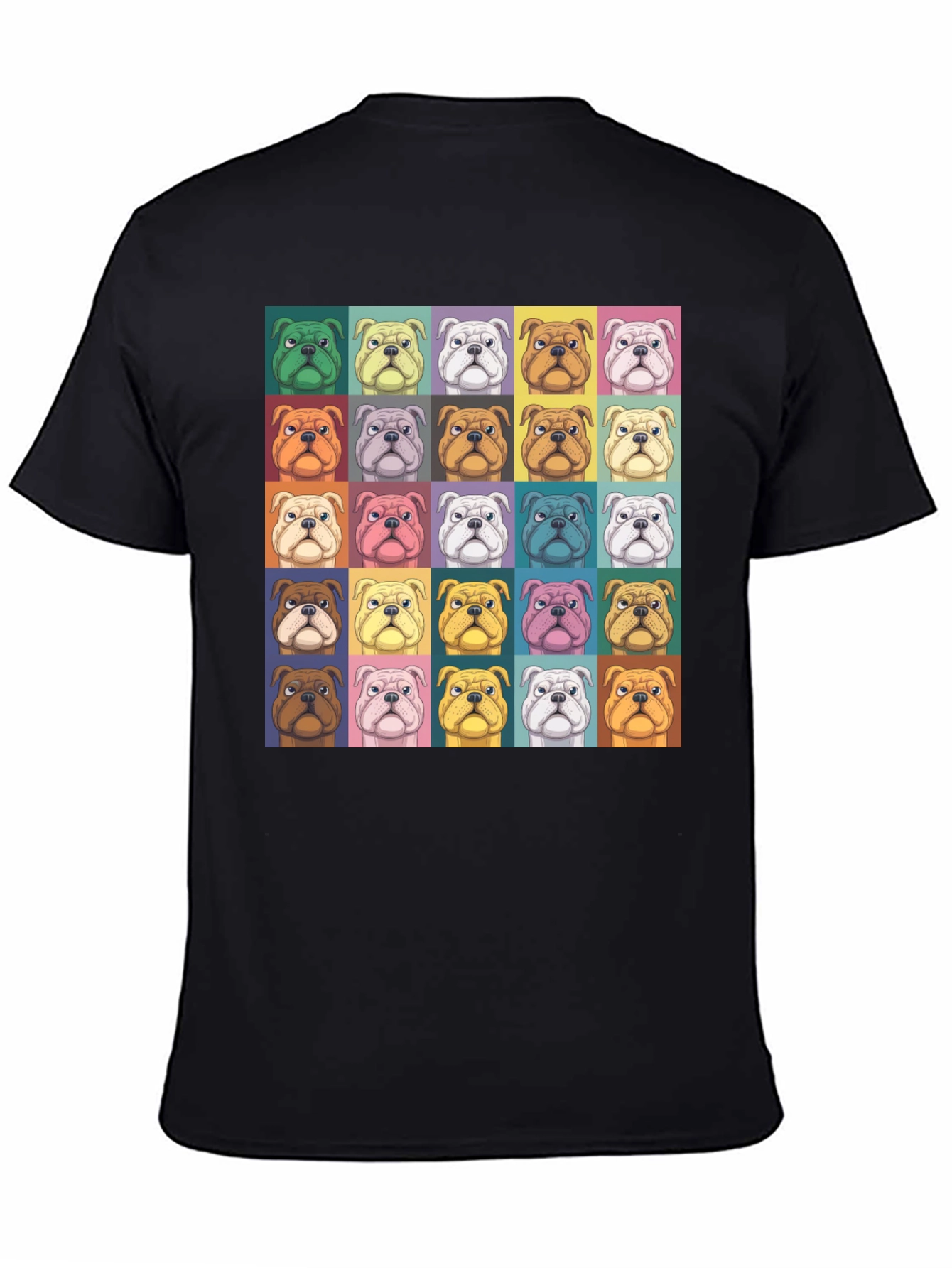 Pop Art Bulldog Print Black T-Shirt