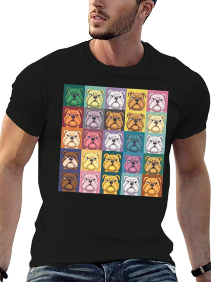 Pop Art Bulldog Print Black T-Shirt