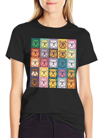 Pop Art Bulldog Print Black T-Shirt