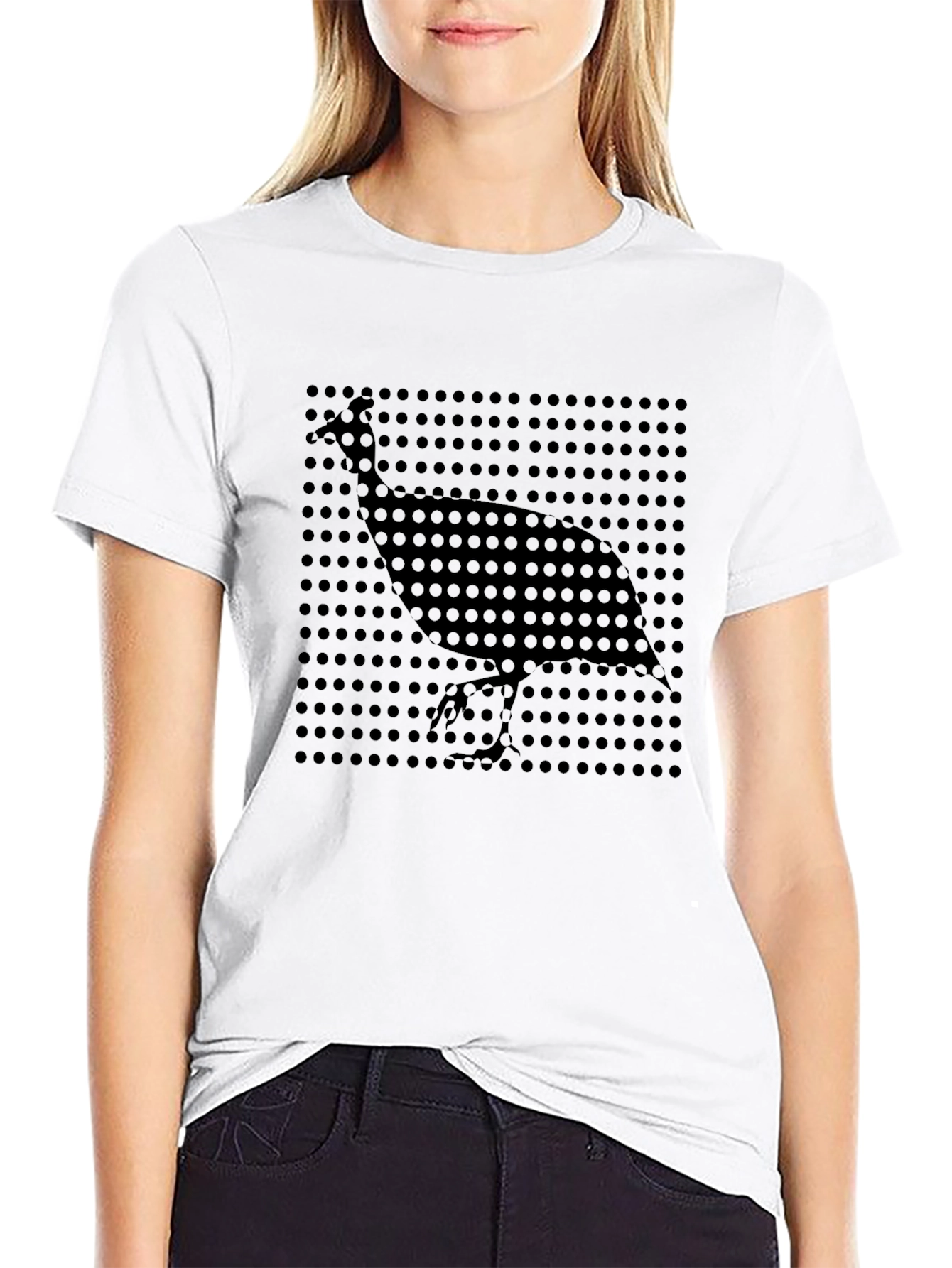 Stylish Black Graphic Tee - Guinea Fowl Design