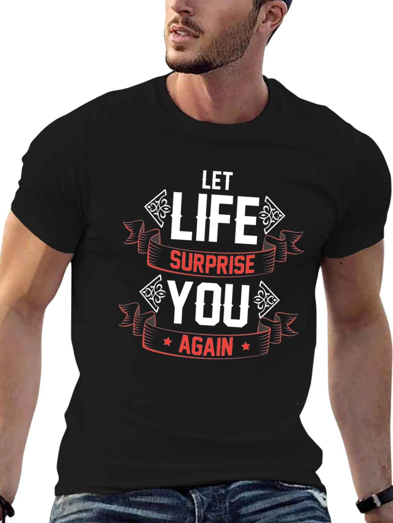 Let Life Surprise You Black Graphic Tee