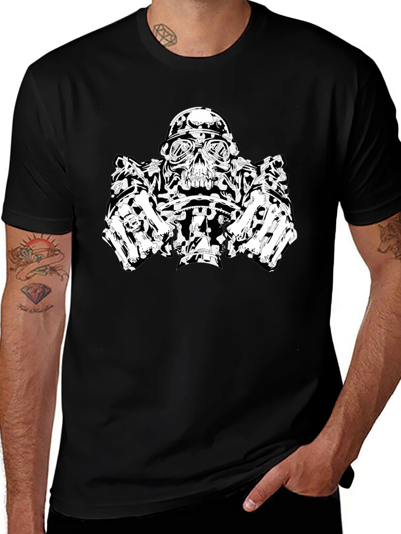 Skull Biker T-Shirt - Black Graphic Tee