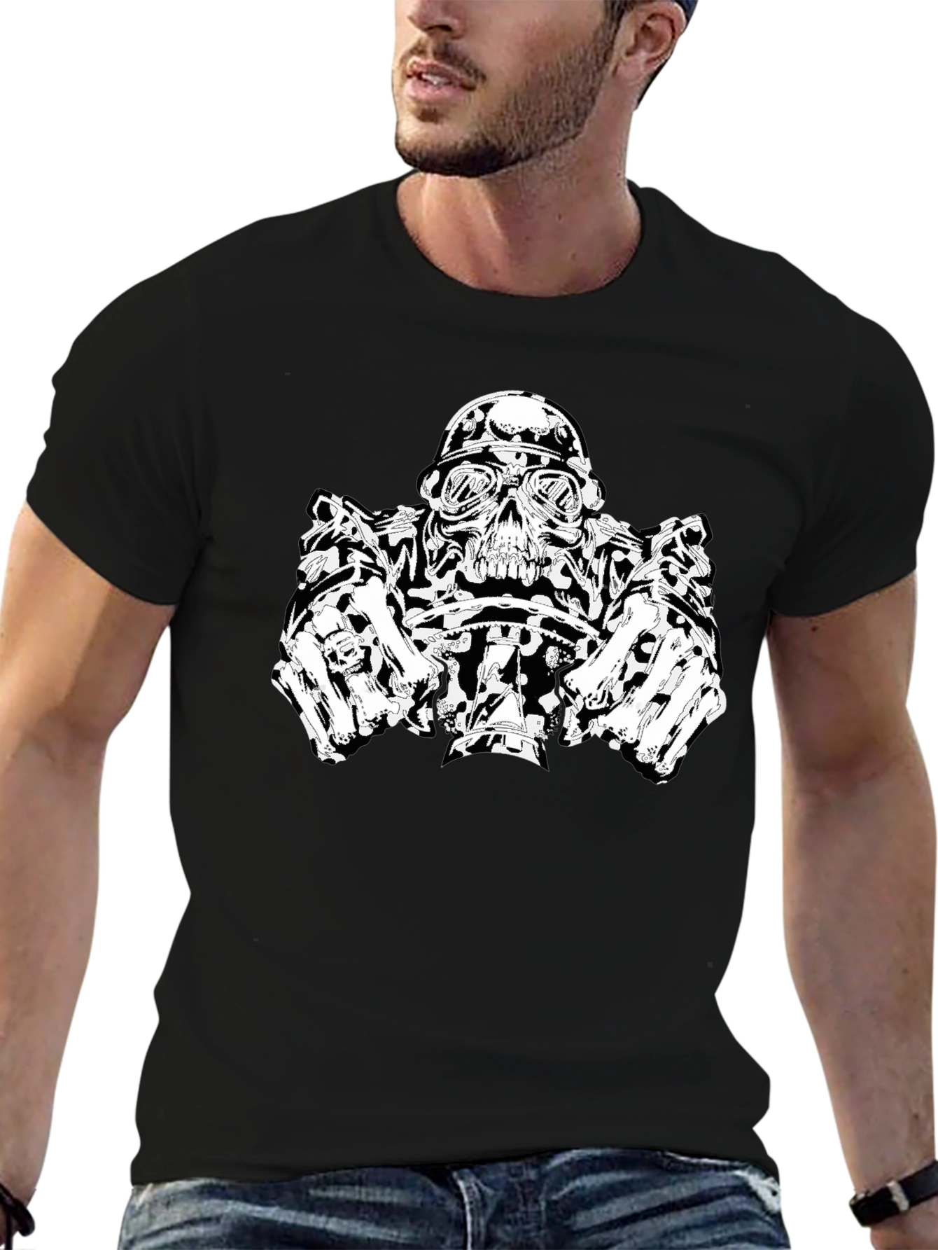 Skull Biker T-Shirt - Black Graphic Tee