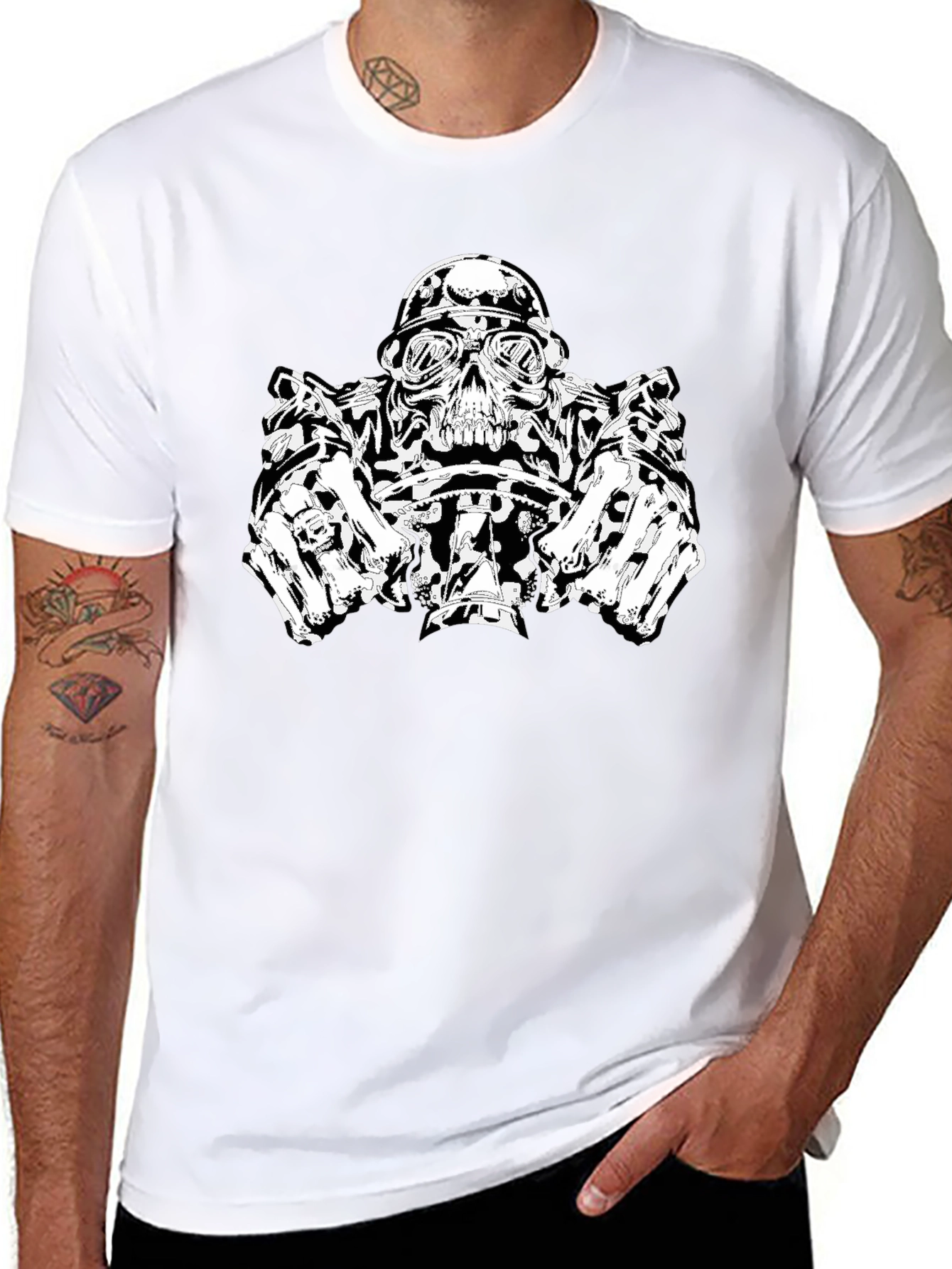 Skull Biker T-Shirt - Black Graphic Tee