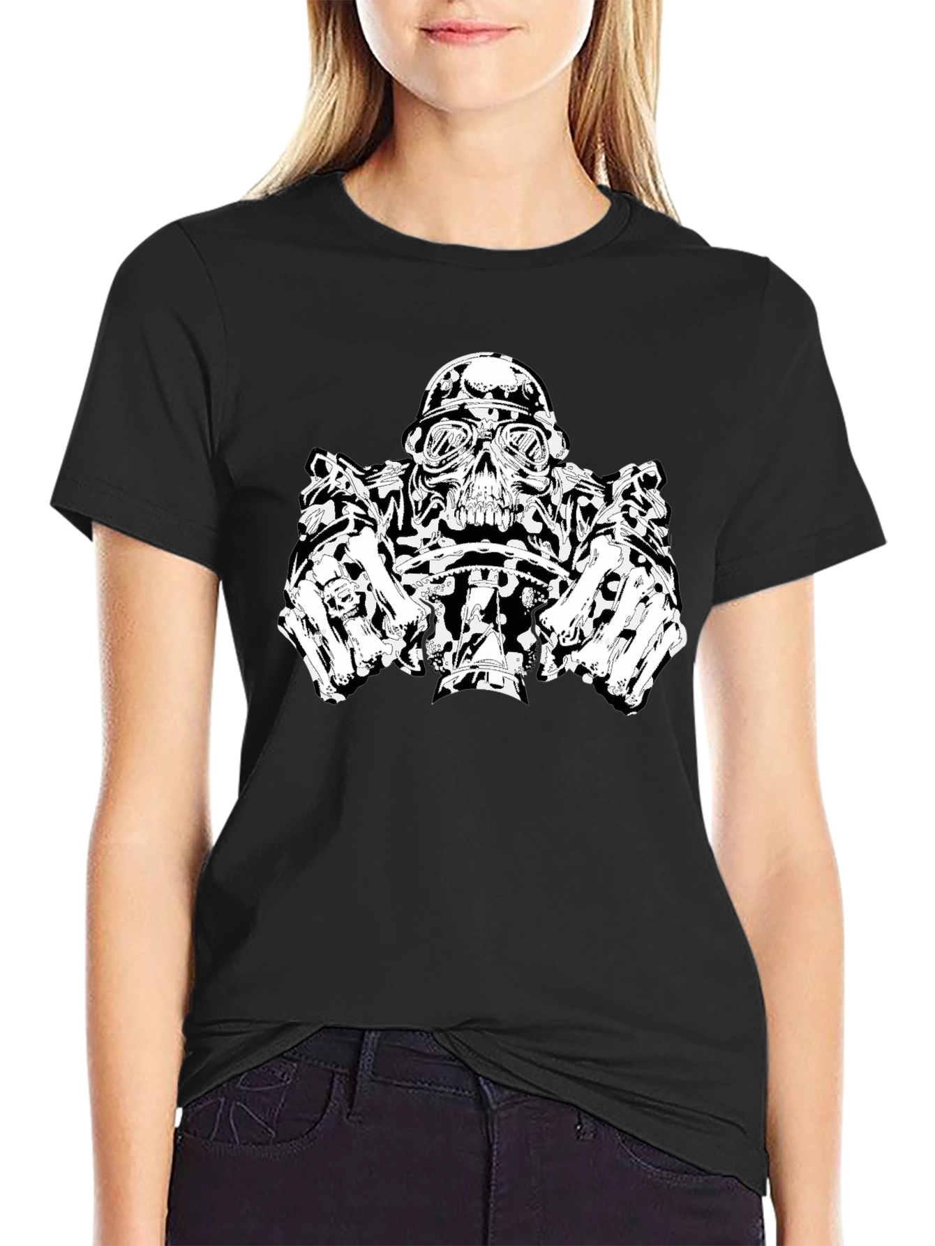 Skull Biker T-Shirt - Black Graphic Tee