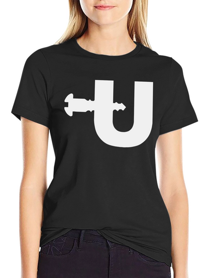 Black T-Shirt with White U-Turn Graphic