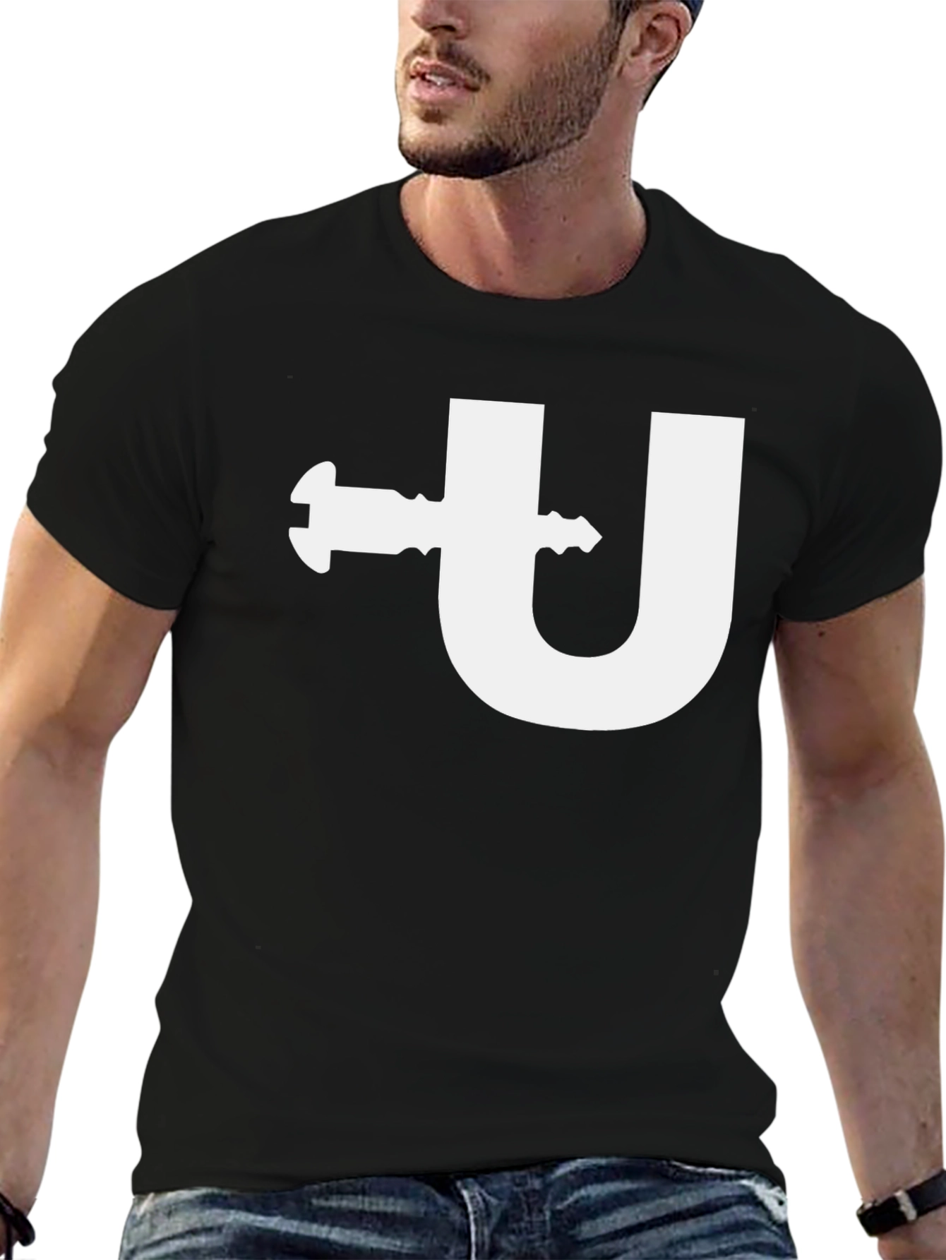 Black T-Shirt with White U-Turn Graphic