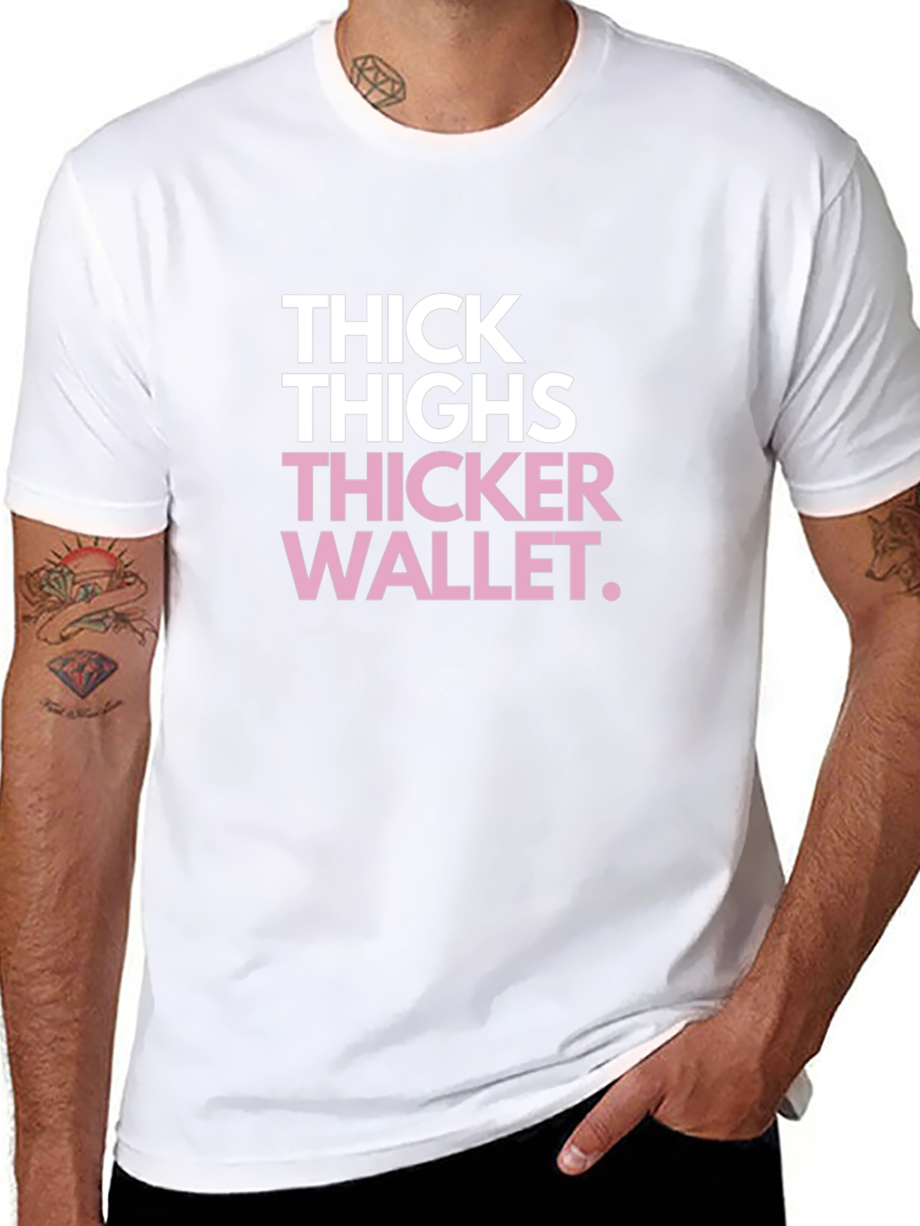 Thick Thighs Thicker Wallet Funny Black Graphic Tee