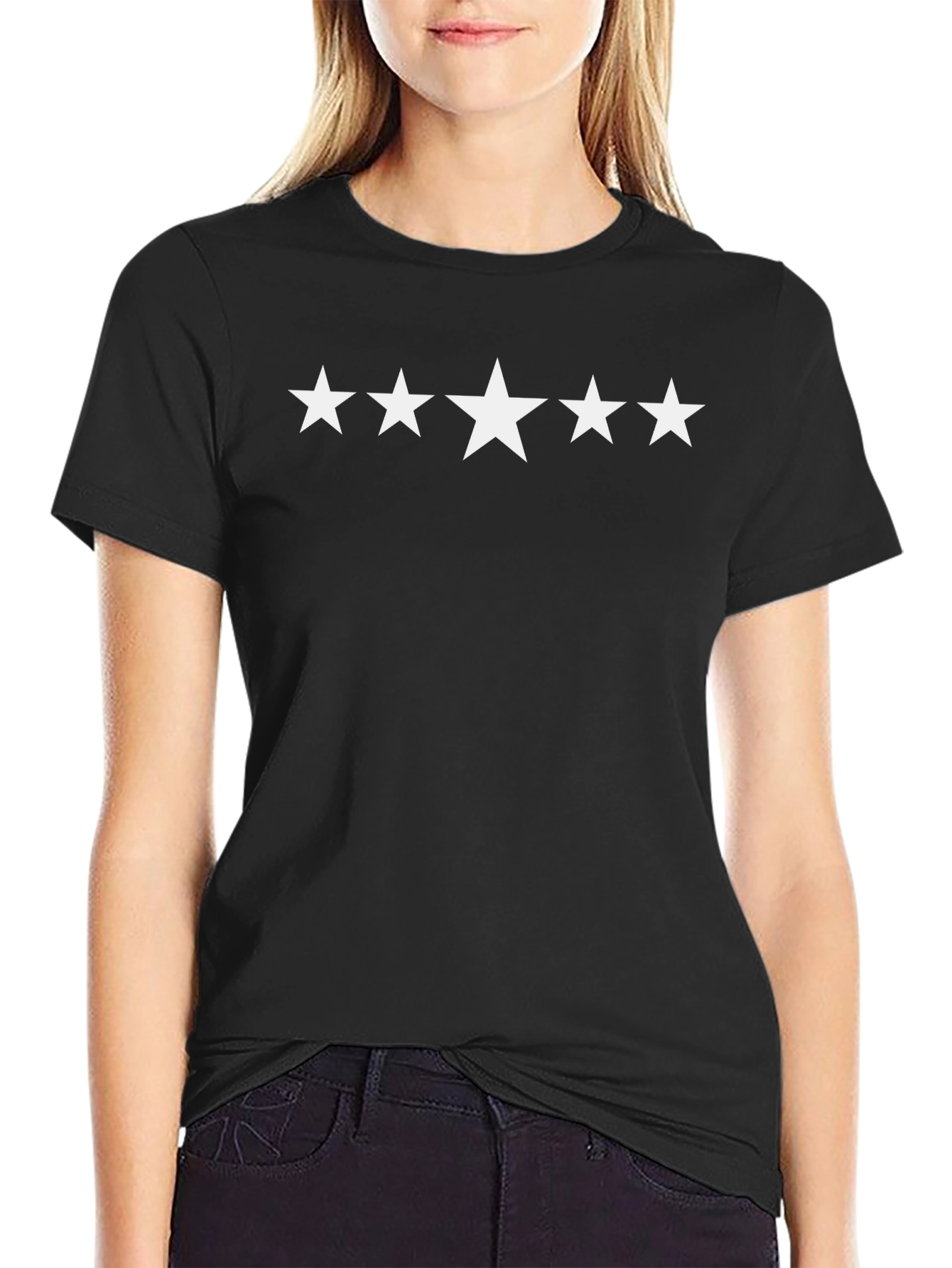 5 Star Black Cotton T-Shirt - Casual Style