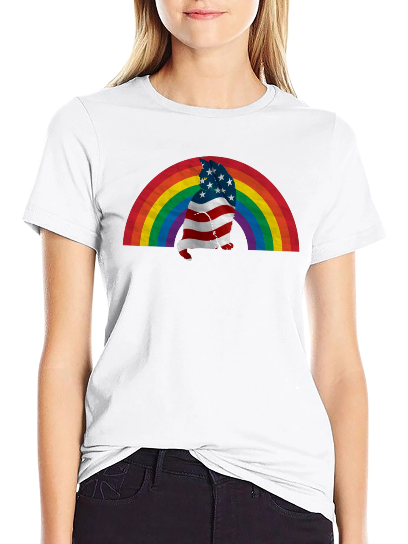 Patriotic Rainbow Cat T-Shirt