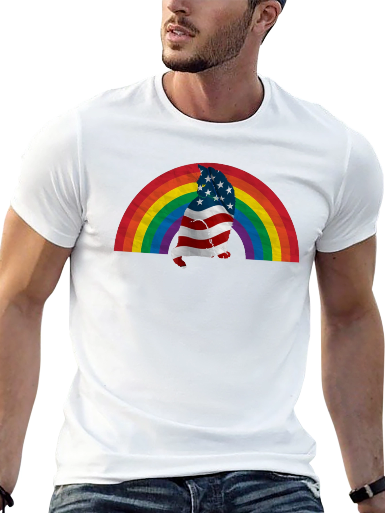 Patriotic Rainbow Cat T-Shirt