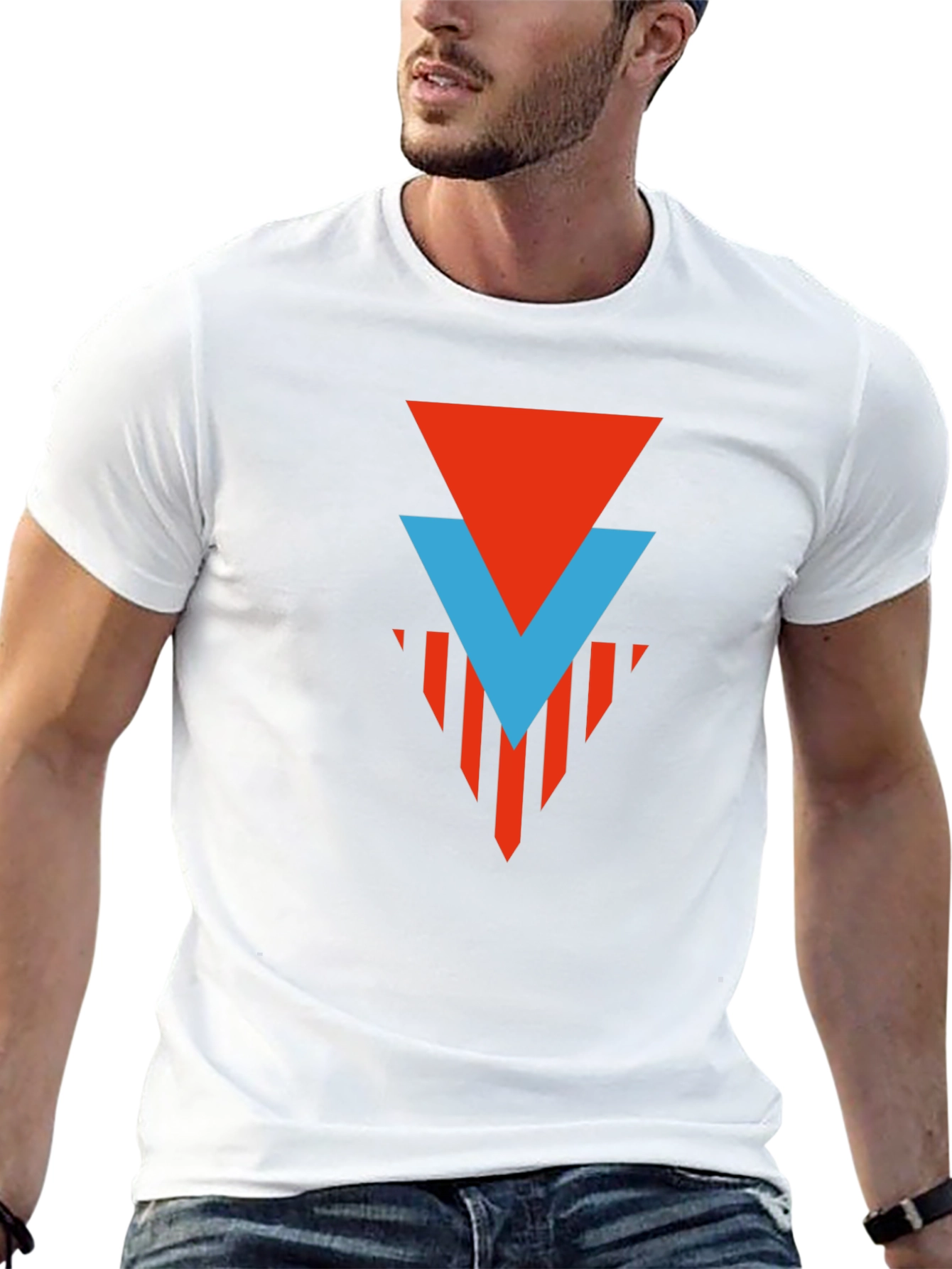 Geometric Graphic Tee - Red & Blue Arrow Design