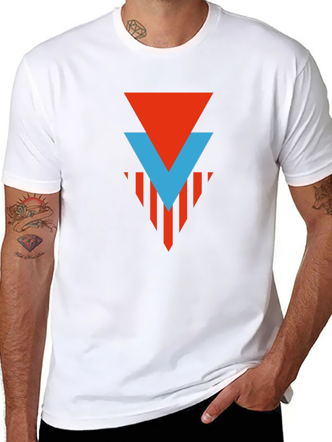 Geometric Graphic Tee - Red & Blue Arrow Design