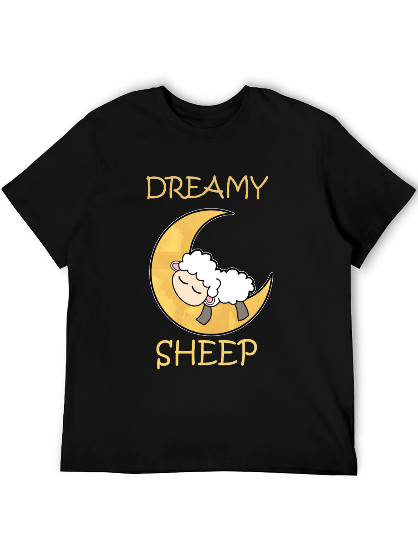 Dreamy Sheep on Moon Black T-Shirt
