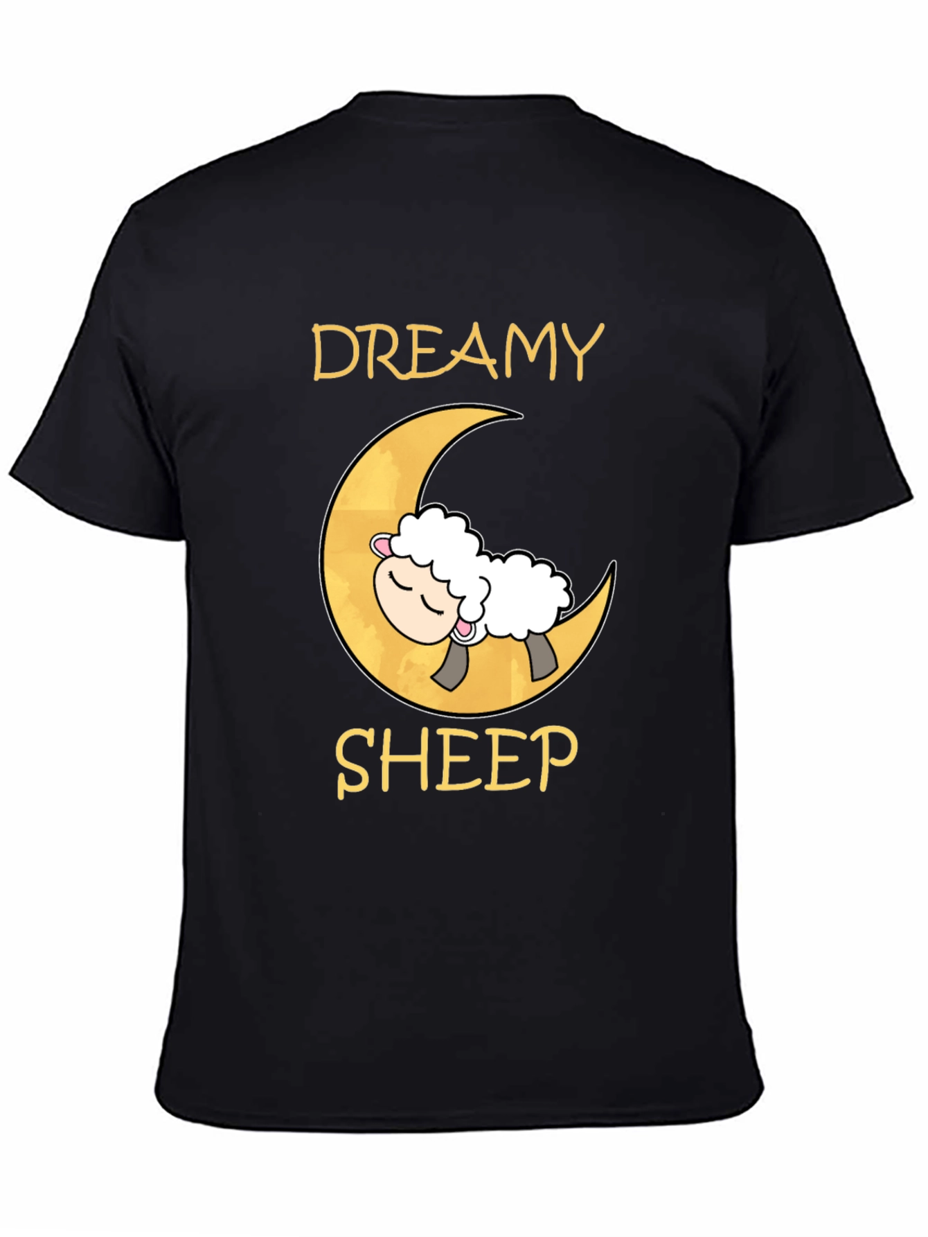 Dreamy Sheep on Moon Black T-Shirt