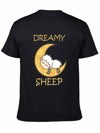 Dreamy Sheep on Moon Black T-Shirt
