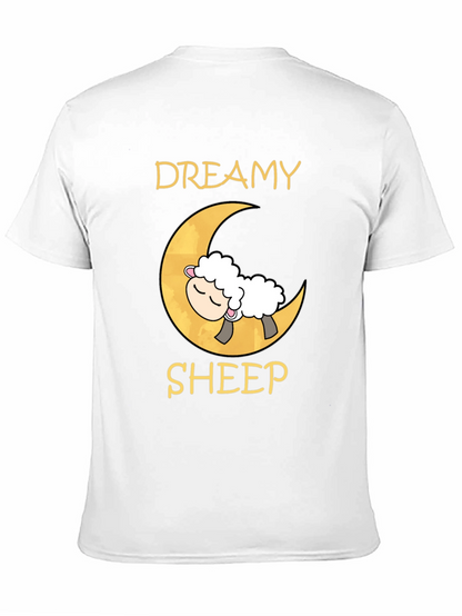 Dreamy Sheep on Moon Black T-Shirt