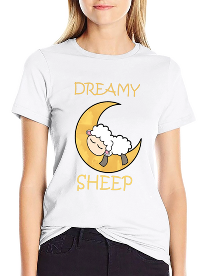 Dreamy Sheep on Moon Black T-Shirt